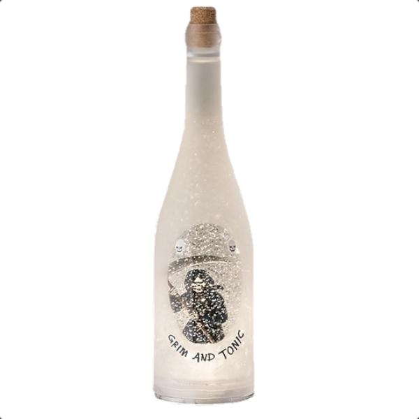 12" Lighted Grim and Tonic Bottle Battery Operated Swirl Lantern