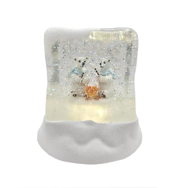 5" Polar Bears Roasting Marshmallows Plug-in/Battery Operated Swirl Lantern