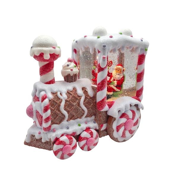 7.25" Peppermint Candy Train Plug-in/Battery Operated Swirl Lantern