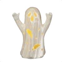 Roman 6.3" Lighted Pearlized Ghost with Bat Cutouts Battery Operated Swirl Lantern