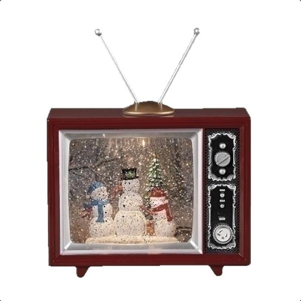 6" Snowmen Television Plug-in/Battery Operated Swirl Lantern