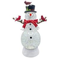 Roman 12" Snowman with Cardinals Plug-in/Battery Operated Swirl Lantern