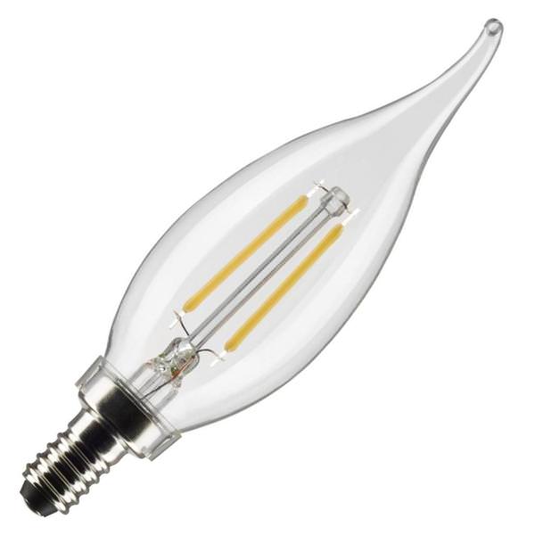 3 watt 120 volt CA10 Candelabra Screw Base 2700K Warm White LED Light Bulb