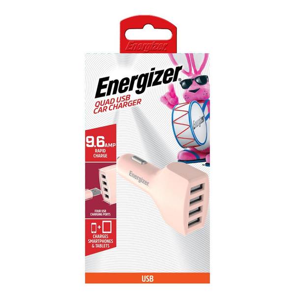 9.6 Amp 4 Port Pink Quad USB Car Charger