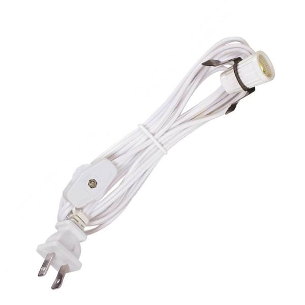 8' Candelabra Base SPT-1 White Socket Switch and Cord