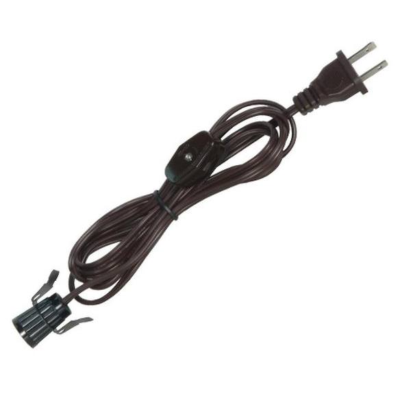 8' Candelabra Base SPT-2 Brown Socket with Switch and Cord
