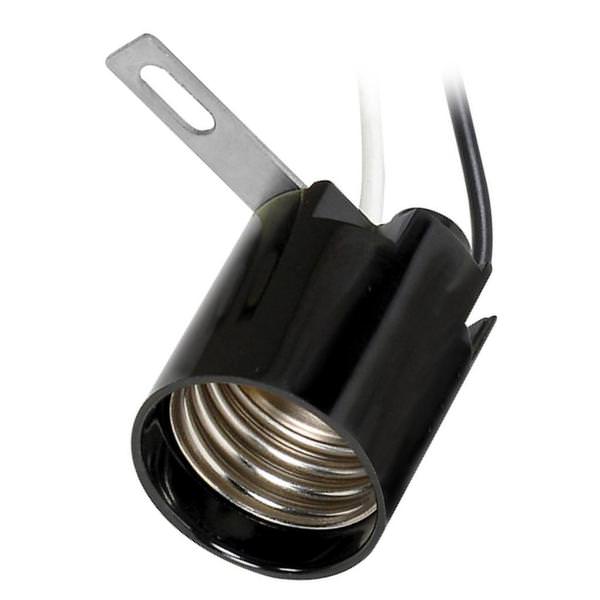 Medium Base Black Phenolic Socket with Bracket