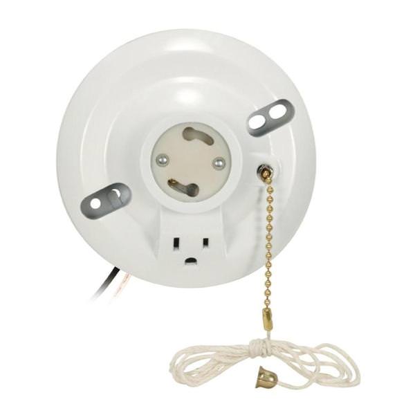 4.5" On-Off Phenolic GU24 Base White Ceiling Receptacle with Pull Chain