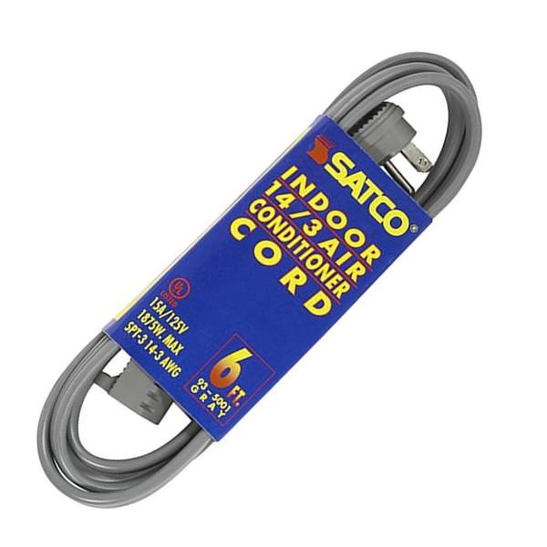 6' 1875 watt Heavy Duty Gray Air Conditioner/Appliance Cord