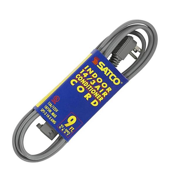 9' 1875 watt Heavy Duty Gray Air Conditioner/Appliance Cord