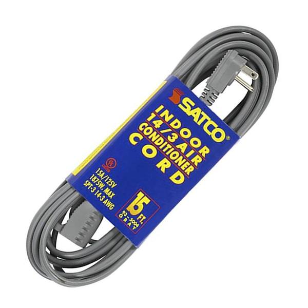 15' 1875 watt Heavy Duty Gray Air Conditioner/Appliance Cord