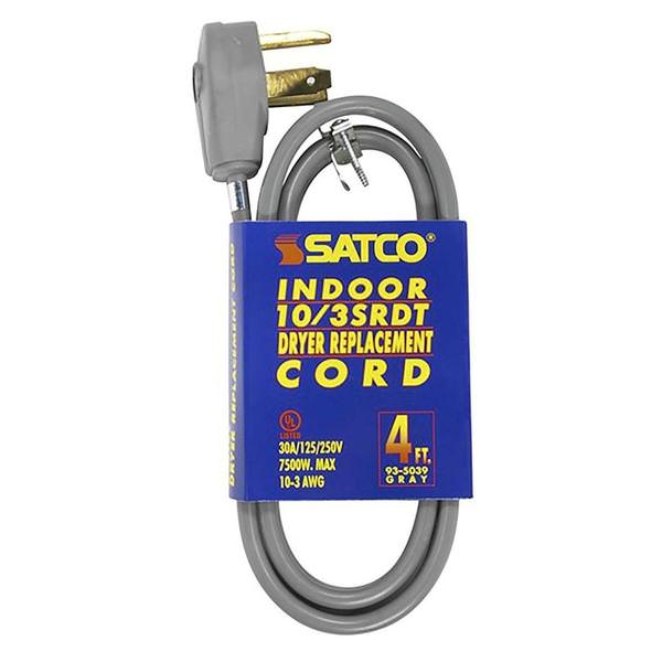 4' 7500 watt Heavy Duty Indoor Gray Replacement Dryer Cord