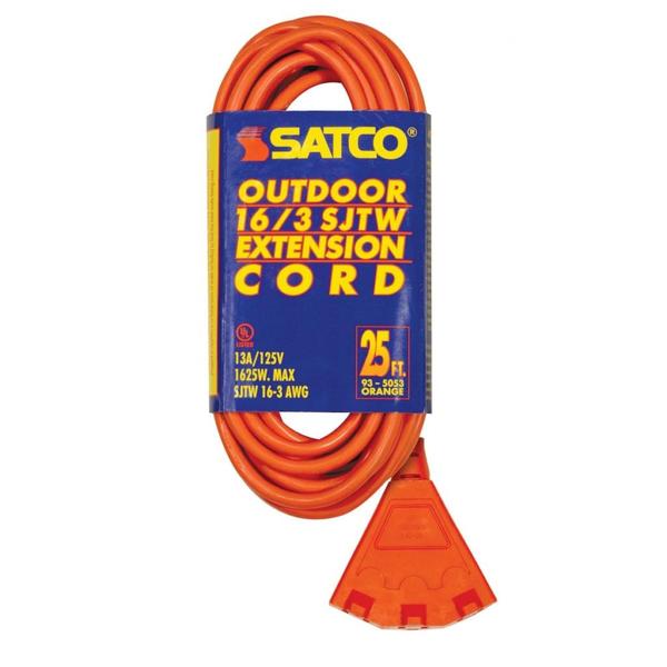 25' 1625 watt 125 volt 3 Fan Orange Outdoor Extension Cord