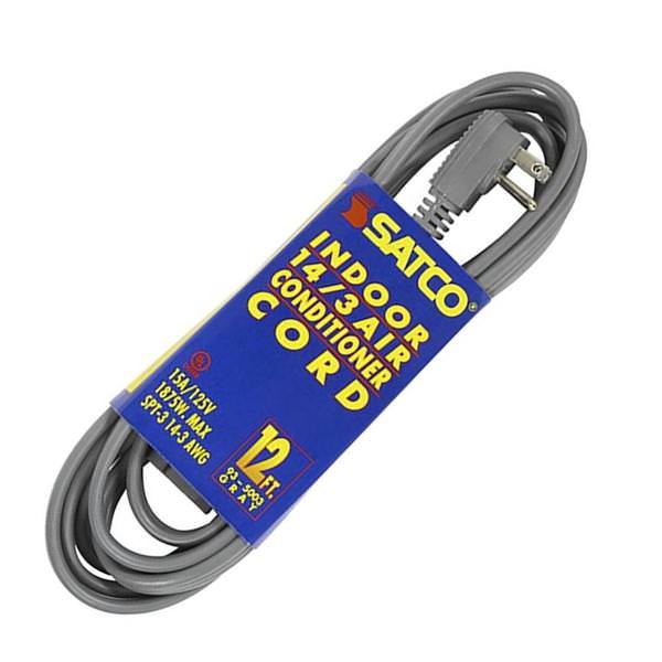 12' 1875 watt Heavy Duty Gray Air Conditioner/Appliance Cord