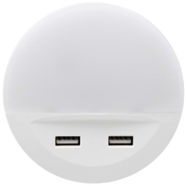 .3 watt 3000K Natural White LED Automatic Night Light with Dual USB Ports