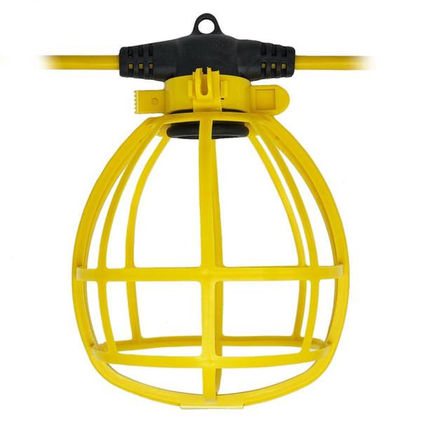 50' 5 Light 120 volt 16 Gauge Yellow Outdoor String Light with Plastic Cage