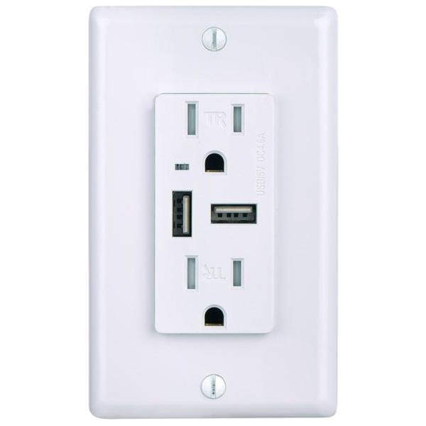 White Duplex Outlet Receptacle with USB Ports