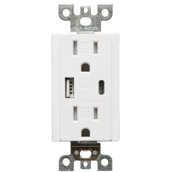 125 volt White Outlet Receptacle with USB Port 