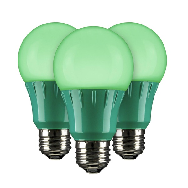 3 watt 120 volt  A19 Medium Screw Base Green LED Light Bulb (3 pack)