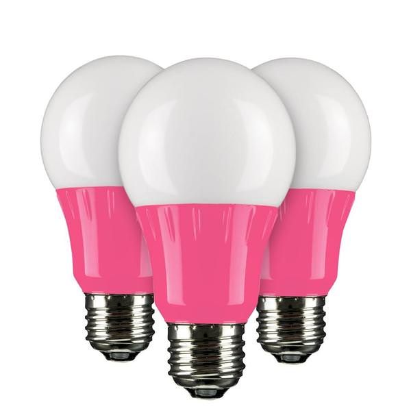 3 watt 120 volt A19 Medium Screw Base Pink LED Light bulb (3 Pack)