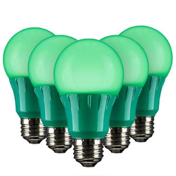 3 watt 120 volt A19 Medium Screw Base Green LED Light bulb (6 Pack)