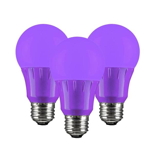 3 watt 120 volt  A19 Medium Screw Base Purple LED Light Bulb (3 pack)