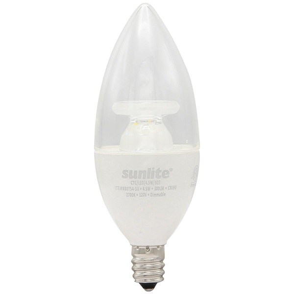 4.5 watt 120 volt B11 Candelabra Screw Base 2700K Warm White LED Light Bulb