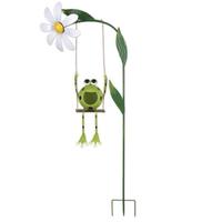 Sunset Vista Designs 51" Green Swinging Frog Flower Lawn Stake
