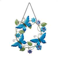 Sunset Vista Designs 13" Blue Butterfly Flower Ring Wreath