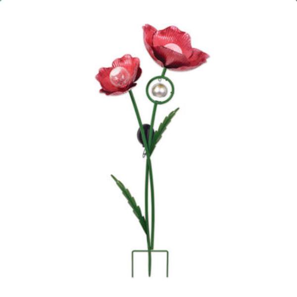 36" Red Poppy Solar Garden Stake