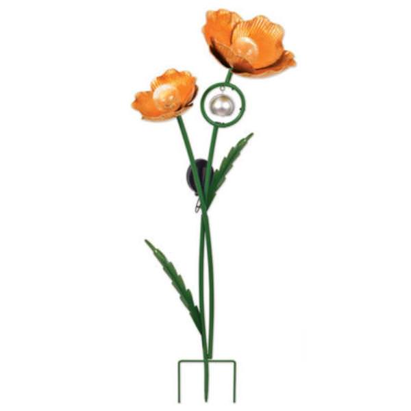 36" Orange Poppy Solar Garden Stake