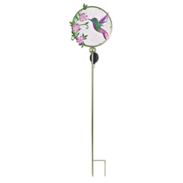 47" Green/Pink Hummingbird Floral Solar Garden Stake