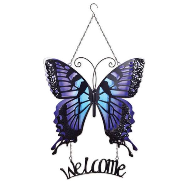 30" Purple Butterfly Hanging Welcome Sign