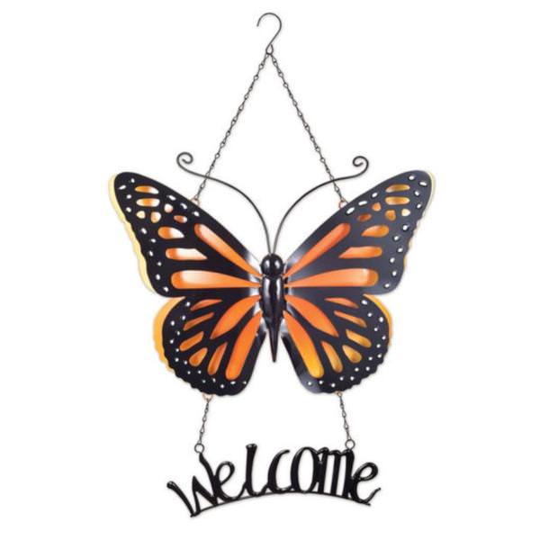 28" Orange Butterfly Hanging Welcome Sign