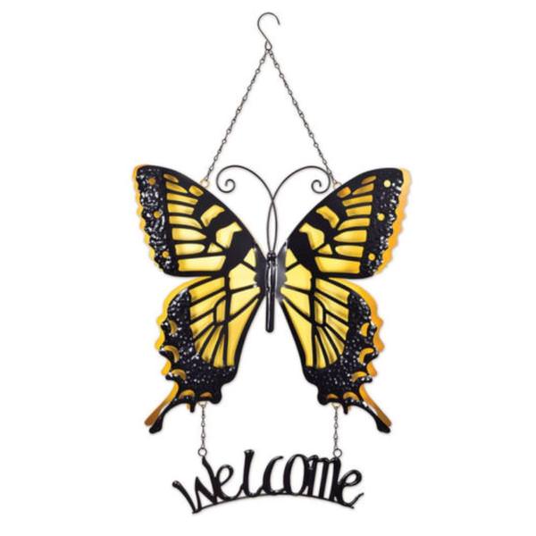 28" Yellow Butterfly Hanging Welcome Sign