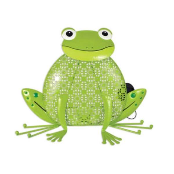 18" Green Daisy Frog Solar Porch Sitter