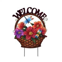 Sunset Vista Designs Flower Basket with Dragonflies Welcome Sign Lawn Stake