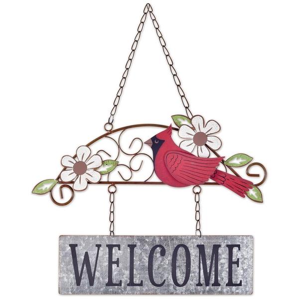 17.8" Cardinal with Flowers Welcome Sign