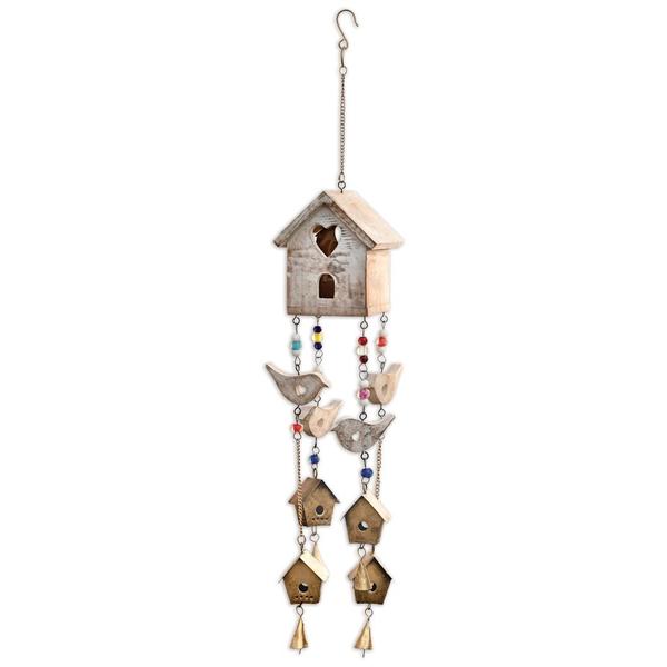21" Hanging White Birdhouse with Birds