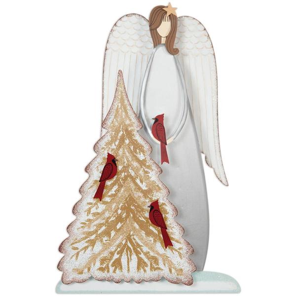 12.5" Winter Angel & Cardinals Christmas Porch Sitter
