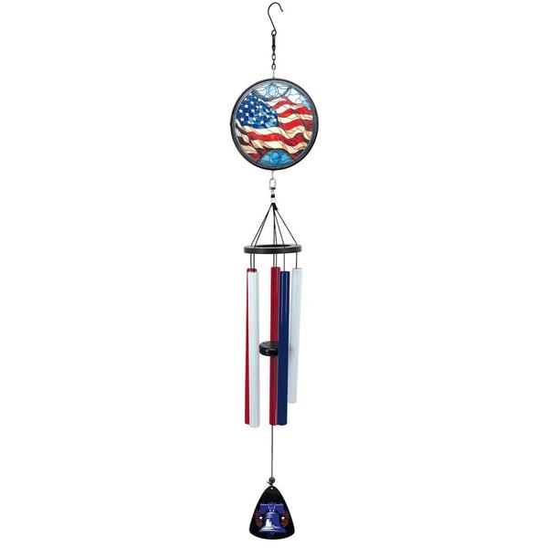 50" Stain Glass USA Flag with Liberty Bell Wind Chime
