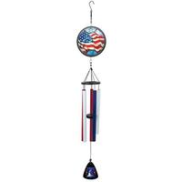 Sunset Vista Designs 50" Stain Glass USA Flag with Liberty Bell Wind Chime