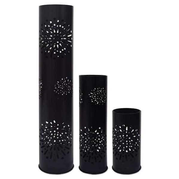 Matte Black Starburst Hurricane Pillar Candle Holders (Set of 3)