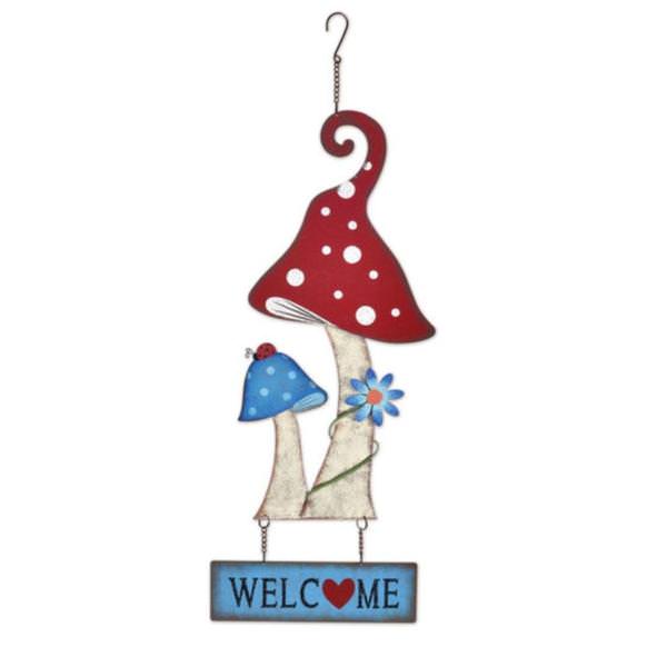 25" Red Mushroom Hanging Welcome Sign