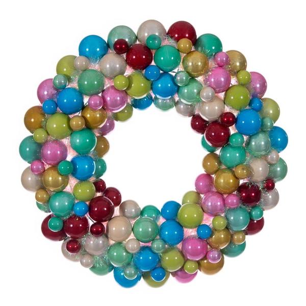 28" Multicolor  Matte/Shiny/Pearl Ball Unlit Christmas Ornament Wreath