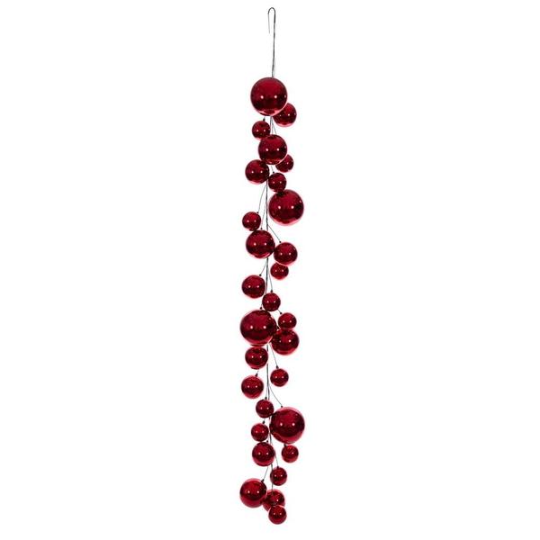 6' Red Shiny Ball Branch Wire Garland