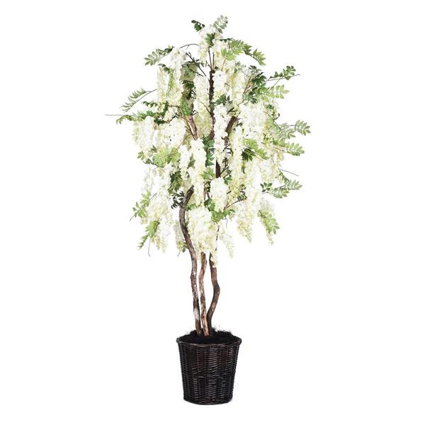 7' White Wisteria Deluxe Potted Artificial Plant 