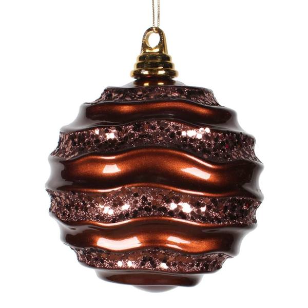 8'' Chocolate Candy Glitter Wave Ball Christmas Ornament (4 Pack)