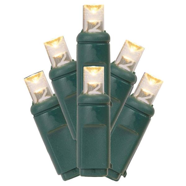 25' 50 Light Warm White/Frosted Green Wire LED Christmas light set