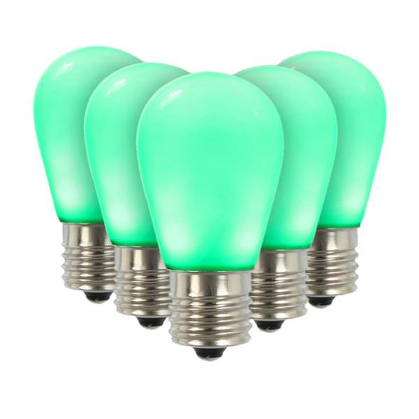 1.3 watt 130 volt S14 Medium Screw Base Green LED Ceramic Bulb (5 Pack)